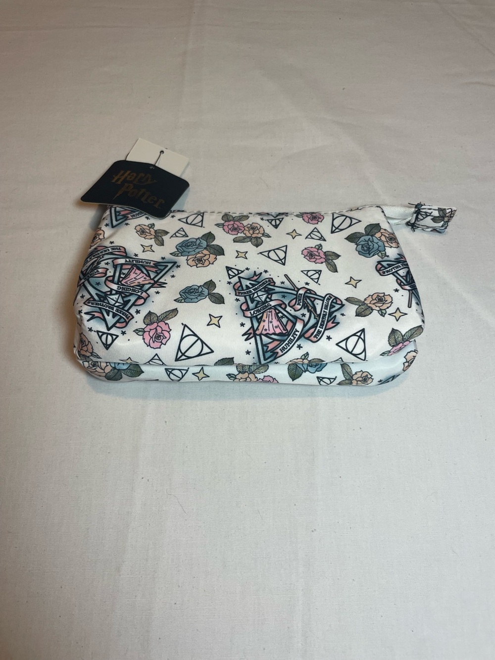 Warner Bros. White Floral Deathly Hallows Zip Pouch